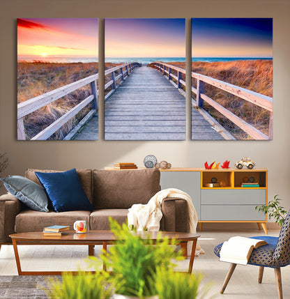 60625-MGV-CV-36X24-Beach Boardwalk Sunrise Wall Art – Coastal Pathway to Ocean Canvas Print, Seaside Landscape Decor for Home or Office