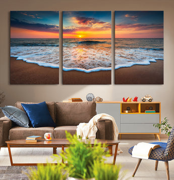 16110-MGV-CV-36X24-Ocean Sunset Wall Art – Vibrant Beach Waves and Horizon Canvas Print, Relaxing Coastal Seascape Decor for Living Room or Bedroom