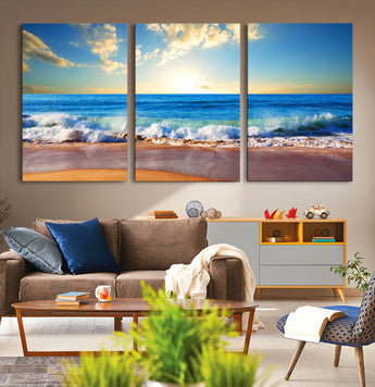 50522-MGV-CV-36X24-Ocean Sunrise Wall Art – Peaceful Beach Waves and Golden Horizon Canvas Print, Coastal Seascape Decor for Home or Office