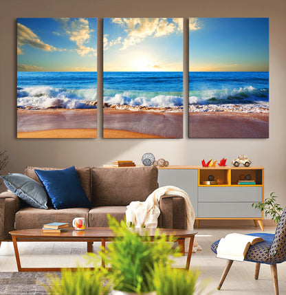 50522-MGV-CV-36X24-Ocean Sunrise Wall Art – Peaceful Beach Waves and Golden Horizon Canvas Print, Coastal Seascape Decor for Home or Office
