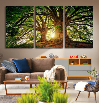 52150-MGV-CV-36X24-Majestic Tree Wall Art – Large Nature Canvas Print with Sunlight Through Branches, Rustic Forest Decor for Living Room, Bedroom or