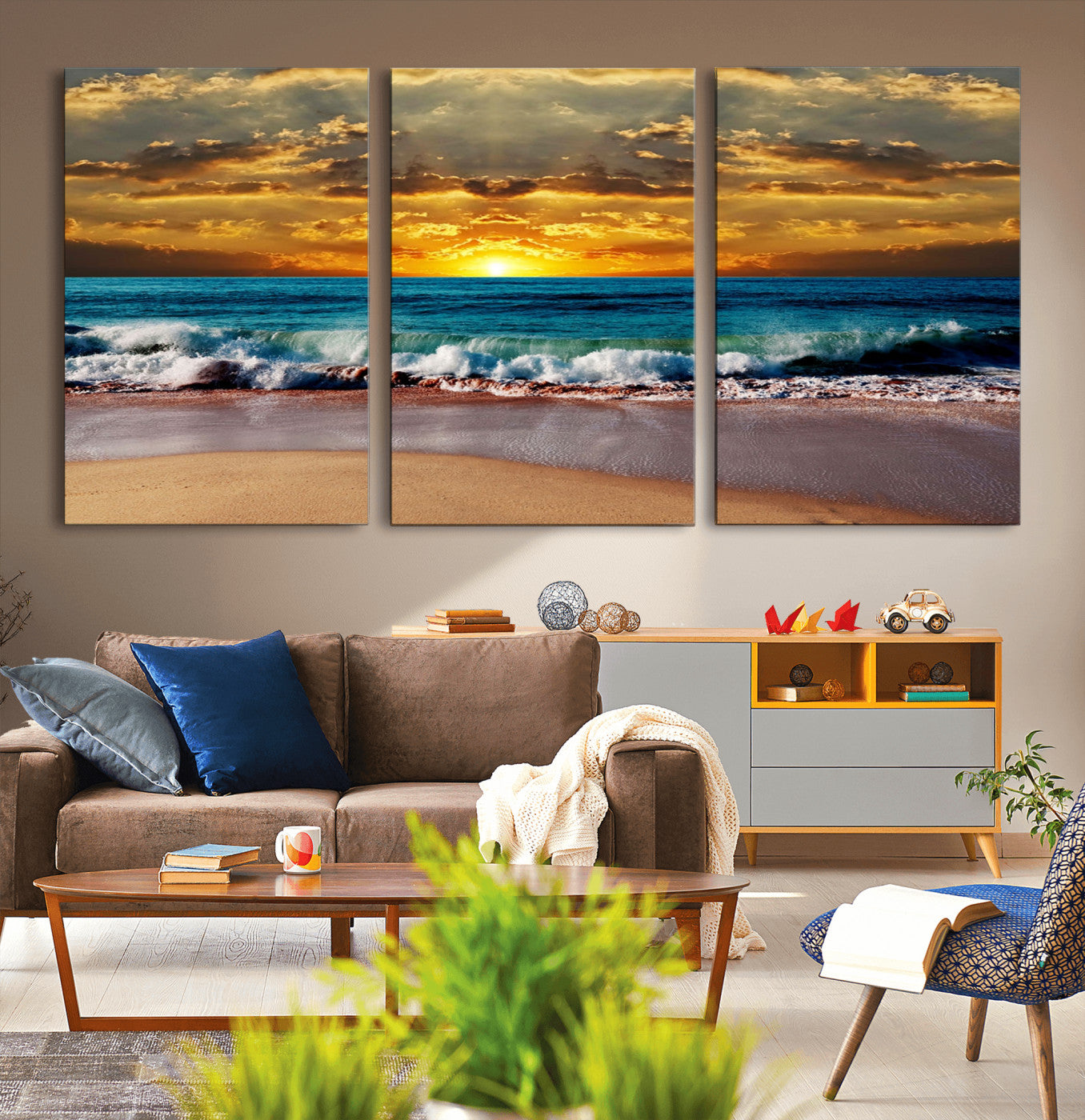 83389-MGV-CV-36X24-Ocean Sunrise Wall Art – Vibrant Beach Waves Canvas Print, Coastal Seascape Decor for Living Room or Office