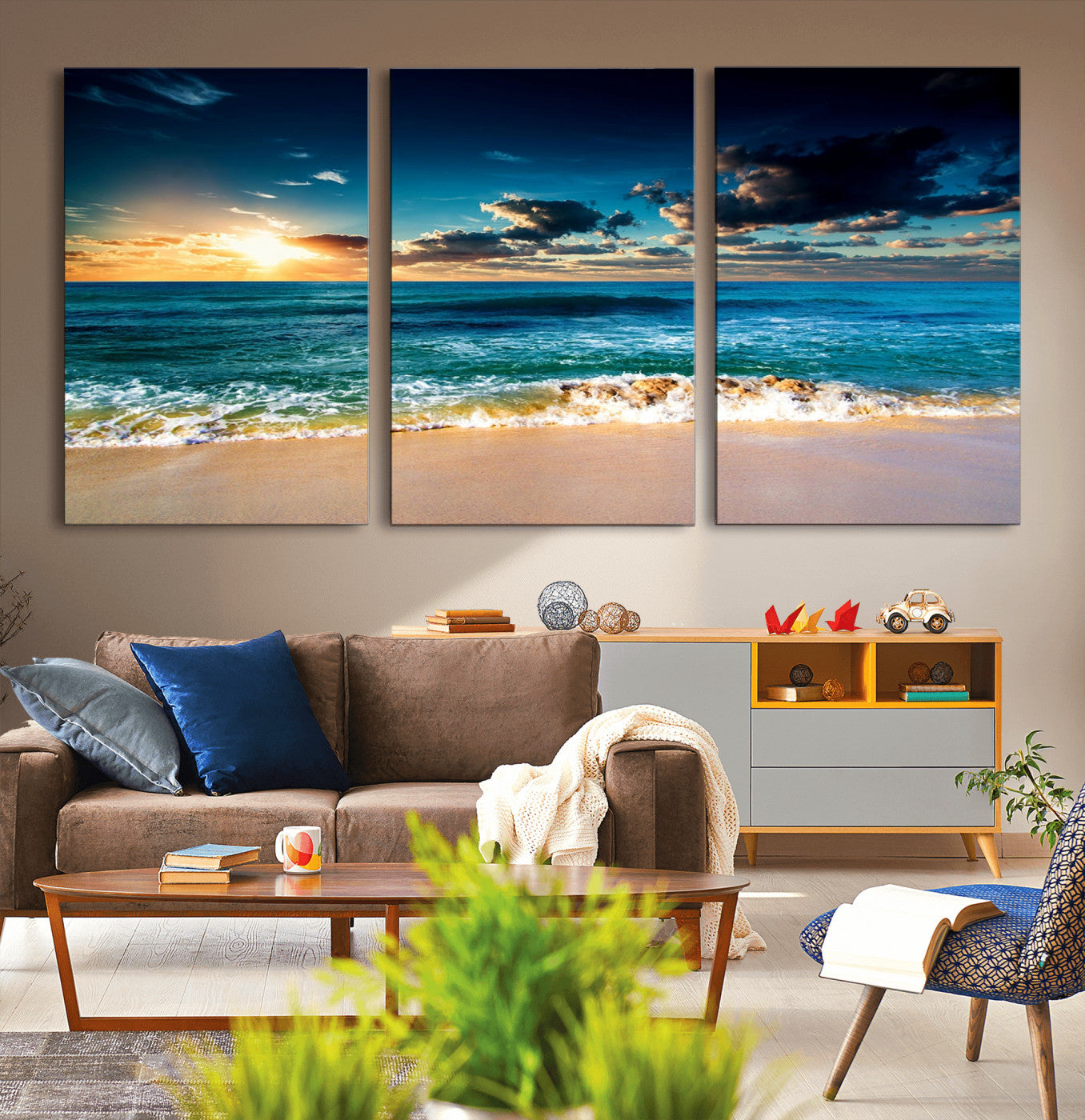 88985-MGV-CV-36X24-Ocean Sunset Wall Art – Tranquil Beach Waves Canvas Print, Coastal Seascape Decor for Living Room or Office