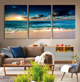 88985-MGV-CV-36X24-Ocean Sunset Wall Art – Tranquil Beach Waves Canvas Print, Coastal Seascape Decor for Living Room or Office