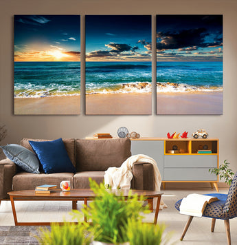 88985-MGV-CV-36X24-Ocean Sunset Wall Art – Tranquil Beach Waves Canvas Print, Coastal Seascape Decor for Living Room or Office