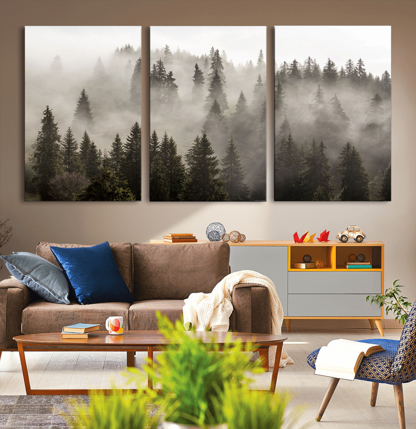 62862-MGV-CV-36X24-Misty Forest Wall Art – Tranquil Pine Tree Canvas Print with Mountain Fog, Nature Landscape Artwork for Living Room, Bedroom, or