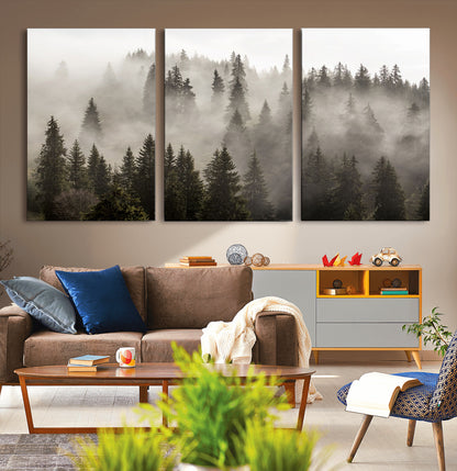 62862-MGV-CV-36X24-Misty Forest Wall Art – Tranquil Pine Tree Canvas Print with Mountain Fog, Nature Landscape Artwork for Living Room, Bedroom, or