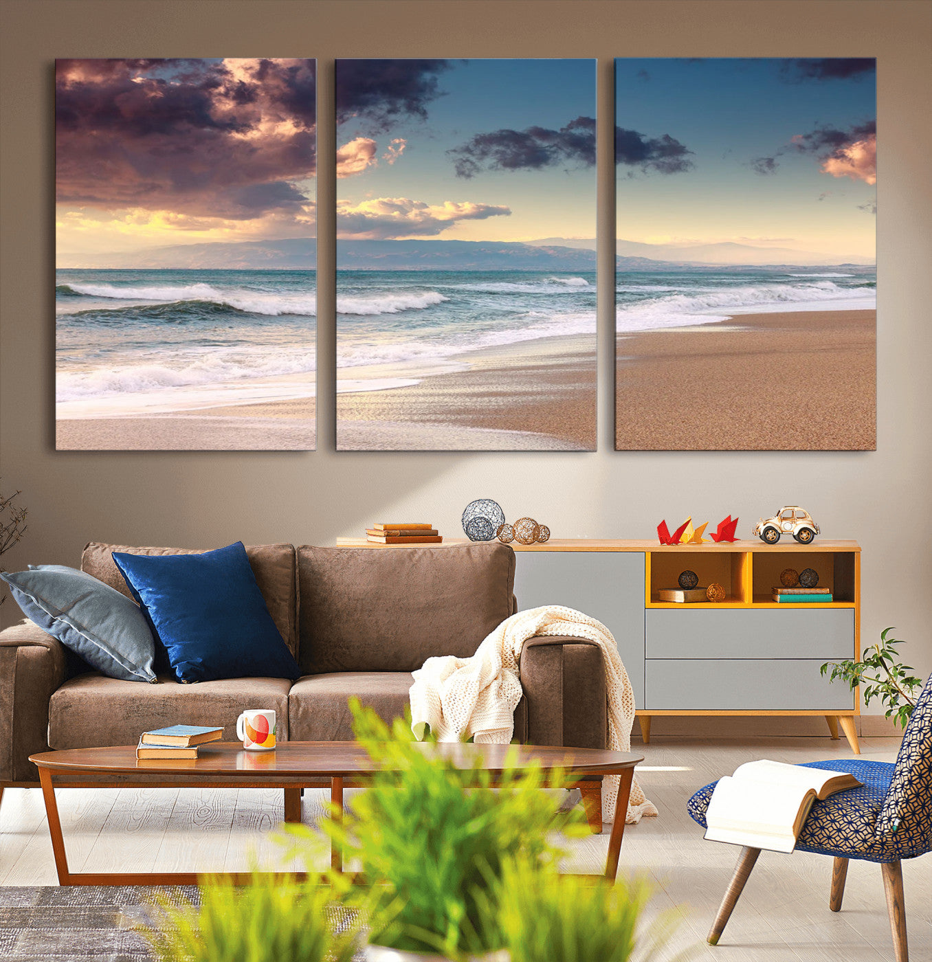 42253-MGV-CV-36X24-Serene Beach Waves Wall Art – Tranquil Ocean Horizon Canvas Print, Coastal Seascape Decor for Living Room or Office Wall