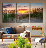25576-MGV-CV-36X24-Beach Grass Sunset Wall Art – Coastal Sand Dune Landscape Canvas Print, Ocean View Nature Decor for Living Room or Office Wall