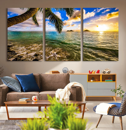68606-MGV-CV-36X24-Tropical Palm Tree Ocean Wall Art – Sunset Beach Seascape Print, Coastal Paradise Decor for Living Room or Office