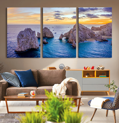 72955-MGV-CV-36X24-Ocean Rock Formation Wall Art – Sunset Coastal Seascape Print, Beach Landscape Decor for Living Room or Office