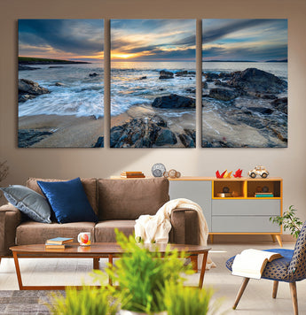 17902-MGV-CV-36X24-Rocky Shore Ocean Sunset Wall Art – Coastal Seascape Canvas Print, Nature Beach Decor for Living Room or Office