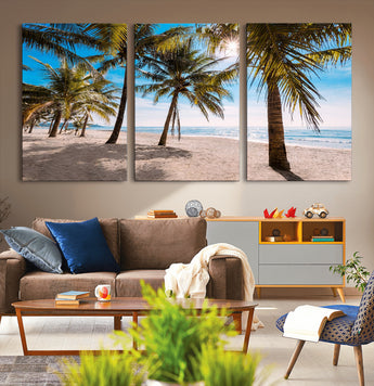 98175-MGV-CV-36X24-Tropical Palm Beach Wall Art – Relaxing Ocean Shore Canvas Print with Palm Trees, Coastal Summer Decor for Living Room, Bedroom or