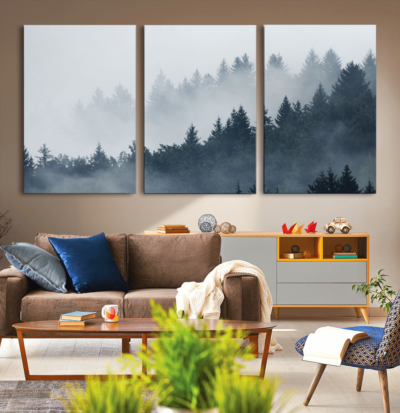 23671-MGV-CV-36X24-Misty Forest Wall Art – Serene Foggy Pine Trees Landscape Canvas Print, Tranquil Nature Decor for Living Room, Bedroom or Office
