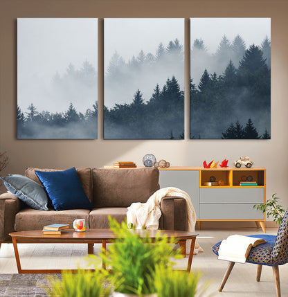23671-MGV-CV-36X24-Misty Forest Wall Art – Serene Foggy Pine Trees Landscape Canvas Print, Tranquil Nature Decor for Living Room, Bedroom or Office