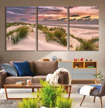 60570-MGV-CV-36X24-Beach Sunset Wall Art – Coastal Sand Dunes and Ocean Horizon Canvas Print, Tranquil Seascape Photography Decor for Living Room or