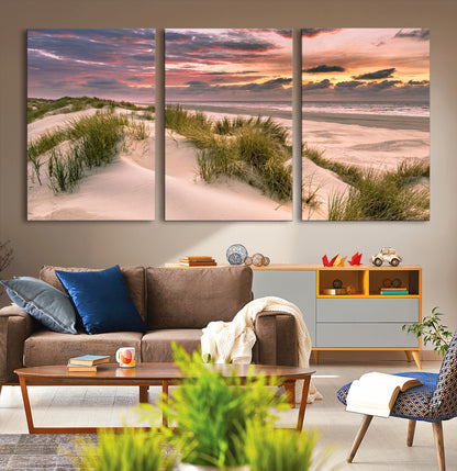 60570-MGV-CV-36X24-Beach Sunset Wall Art – Coastal Sand Dunes and Ocean Horizon Canvas Print, Tranquil Seascape Photography Decor for Living Room or