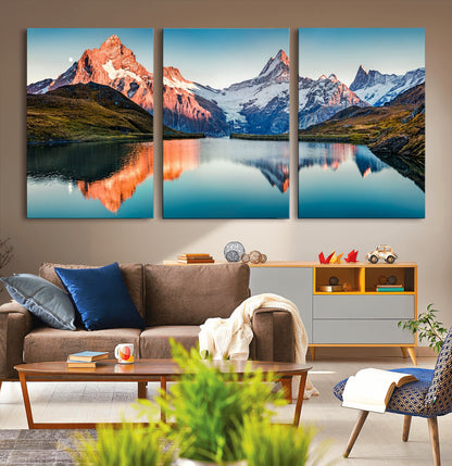 88453-MGV-CV-36X24-Mountain Lake Wall Art – Snow-Capped Peaks Reflected in Alpine Water Canvas Print, Nature Landscape Wall Decor for Living Room or