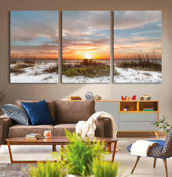 91064-MGV-CV-36X24-Beach Sunset Wall Art – Coastal Sand Dunes and Ocean Horizon Canvas Print, Seaside Landscape Wall Decor for Living Room, Bedroom