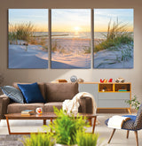 48907-MGV-CV-36X24-Beach Sunset Wall Art – Coastal Sand Dunes and Ocean View Canvas Print, Serene Seaside Landscape Painting for Living Room, Bedroom