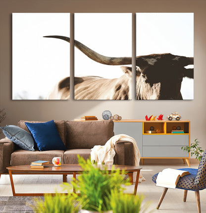 35866-MGV-CV-36X24-Texas Longhorn Wall Art – Rustic Western Bull Canvas Print, Farmhouse Animal Photography Decor for Living Room, Office, or Ranch