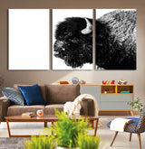 68780-MGV-CV-36X24-Bison Close-Up Wall Art – Black and White Buffalo Canvas Print, Rustic Wildlife Photography Decor for Living Room, Office, or