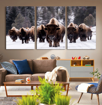 66871-MGV-CV-36X24-Bison Herd Wall Art – Wildlife Buffalo Canvas Print, Rustic Western Nature Photography Decor for Living Room, Office, Cabin, or