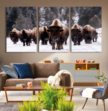 66871-MGV-CV-36X24-Bison Herd Wall Art – Wildlife Buffalo Canvas Print, Rustic Western Nature Photography Decor for Living Room, Office, Cabin, or