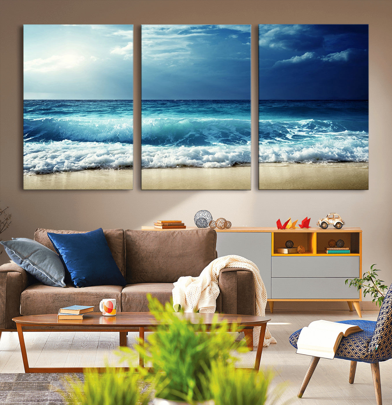 84116-MGV-CV-36X24-Ocean Wave Wall Art – Blue Sea and Beach Canvas Print, Coastal Seascape Photography Artwork for Living Room, Bedroom, or Office