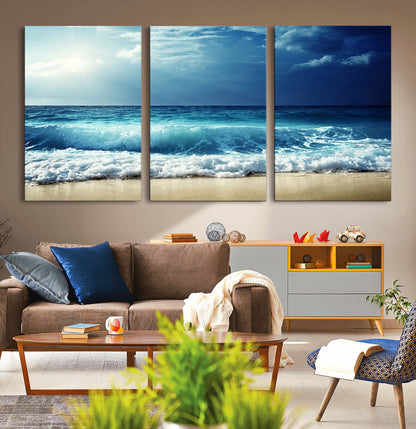 84116-MGV-CV-36X24-Ocean Wave Wall Art – Blue Sea and Beach Canvas Print, Coastal Seascape Photography Artwork for Living Room, Bedroom, or Office
