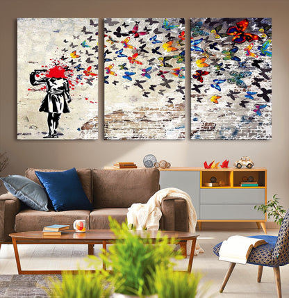88654-MGV-CV-36X24-Butterfly Explosion Graffiti Wall Art – Street Art Canvas Print, Colorful Butterfly Spray Mural, Modern Abstract Urban Wall Decor