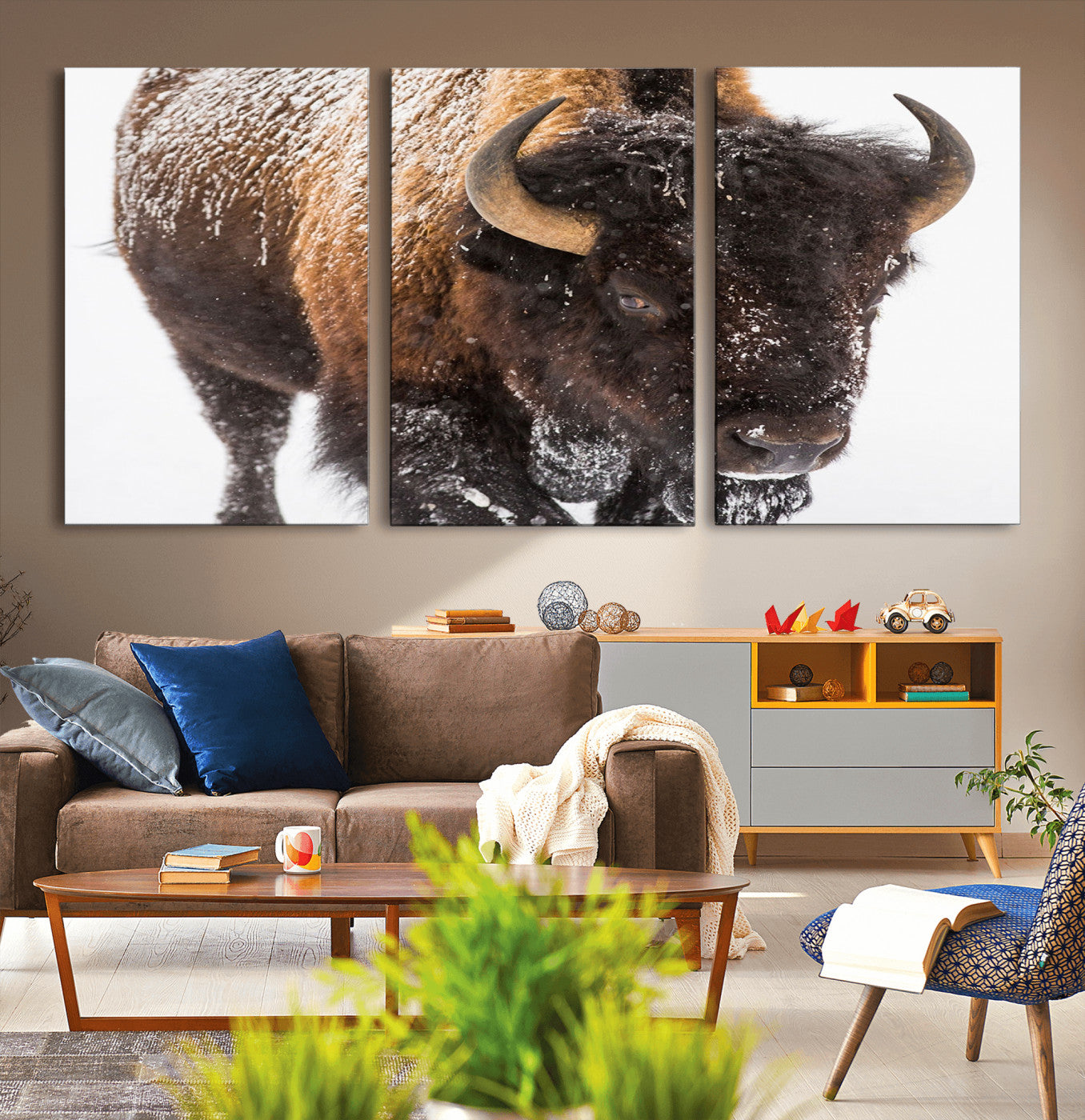 65605-MGV-CV-36X24-Snow Bison Wall Art – Close Up Buffalo Canvas Print, Rustic Western Wildlife Photography, Farmhouse Cabin Lodge Decor for Living