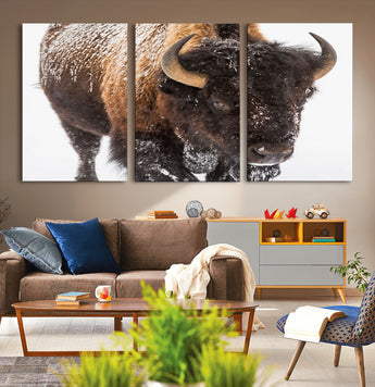 65605-MGV-CV-36X24-Snow Bison Wall Art – Close Up Buffalo Canvas Print, Rustic Western Wildlife Photography, Farmhouse Cabin Lodge Decor for Living