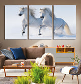 80145-MGV-CV-36X24-White Horses Running Snow Wall Art – Majestic Equine Canvas Print, Winter Nature Photography Decor for Living Room, Office,