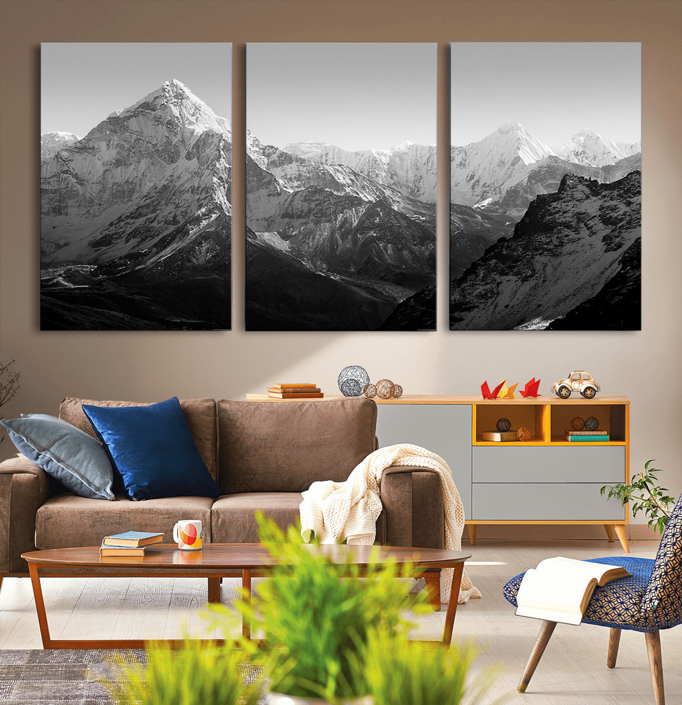 10775-MGV-CV-36X24-Snow Capped Mountain Wall Art – Black and White Canvas Print of Majestic Peaks, Nature Landscape Photography for Office, Bedroom,