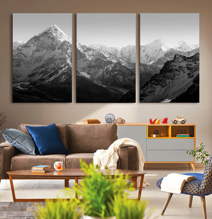 10775-MGV-CV-36X24-Snow Capped Mountain Wall Art – Black and White Canvas Print of Majestic Peaks, Nature Landscape Photography for Office, Bedroom,