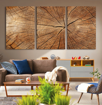 61710-MGV-CV-36X24-Tree Rings Wall Art – Rustic Wood Grain Canvas Print of Tree Trunk Cross Section, Nature Inspired Decor for Cabin, Office, Living