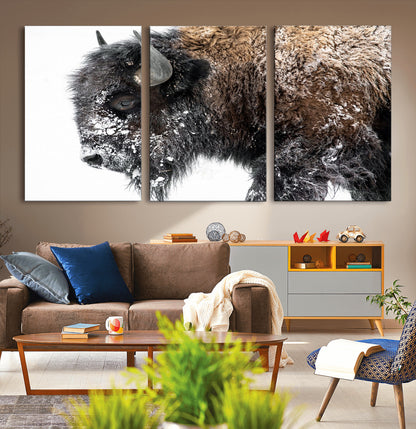 24304-MGV-CV-36X24-Bison Wall Art Canvas Print, Framed Winter Bison Art Picture Print, Snowy Buffalo Perfect Rustic Farmhouse Decor Artwork