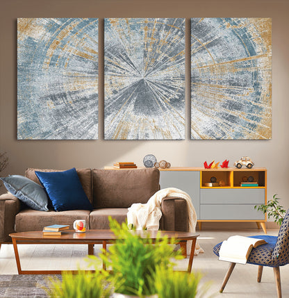 17631-MGV-CV-36X24-Radiant Burst Wall Art – Abstract Sunburst Canvas Print in Blue and Gold, Modern Geometric Painting for Living Room, Office or