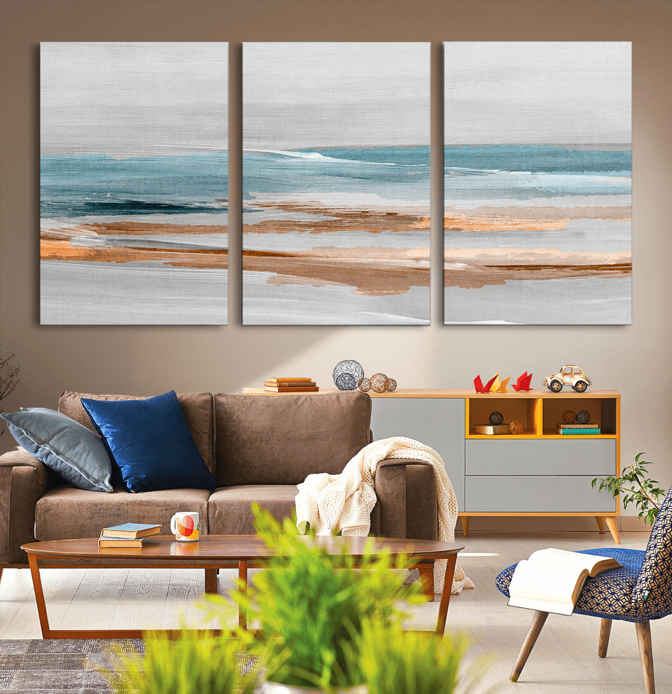 23430-MGV-CV-36X24-Abstract Coastal Wall Art – Modern Ocean Horizon Canvas Print, Minimalist Beach Scene Painting for Bedroom, Living Room, Office or