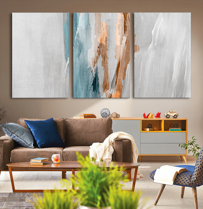 66154-MGV-CV-36X24-Abstract Brushstroke Wall Art – Modern Teal and Gold Canvas Print, Minimalist Contemporary Painting for Living Room, Bedroom, or