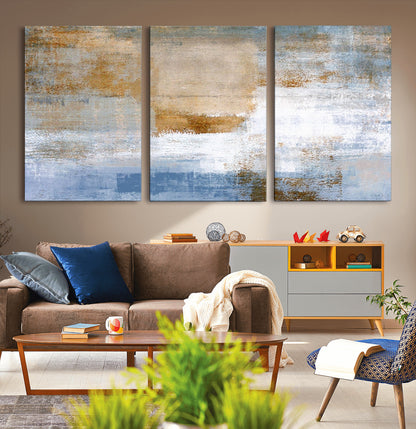 72354-MGV-CV-36X24-Blue and Gold Abstract Wall Art – Modern Minimalist Canvas Print, Textured Contemporary Painting for Living Room, Bedroom, or