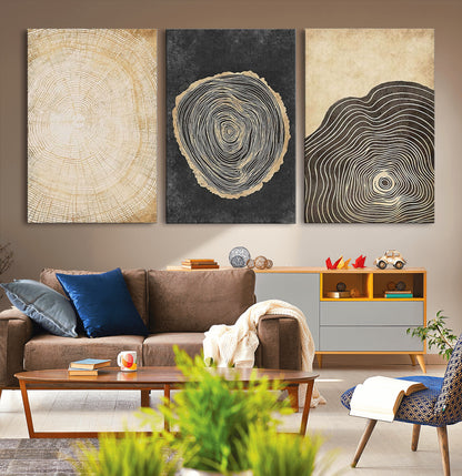 77785-MGV-CV-36X24-Tree Ring Abstract Wall Art – Rustic Wood Growth Pattern Canvas Prints, Modern Nature-Inspired Decor for Living Room or Office
