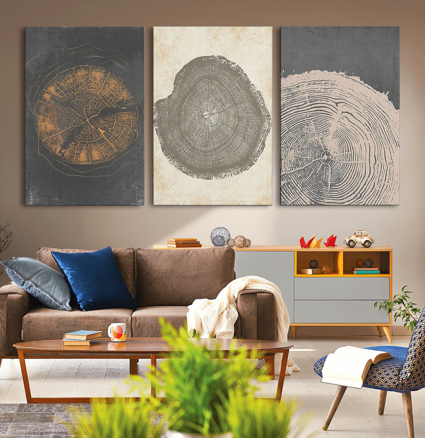 80725-MGV-CV-36X24-Wood Tree Rings Wall Art Canvas Print, Framed Tree Rings Art Picture Print, Abstract Tree Rings Perfect Modern Boho Decor Artwork