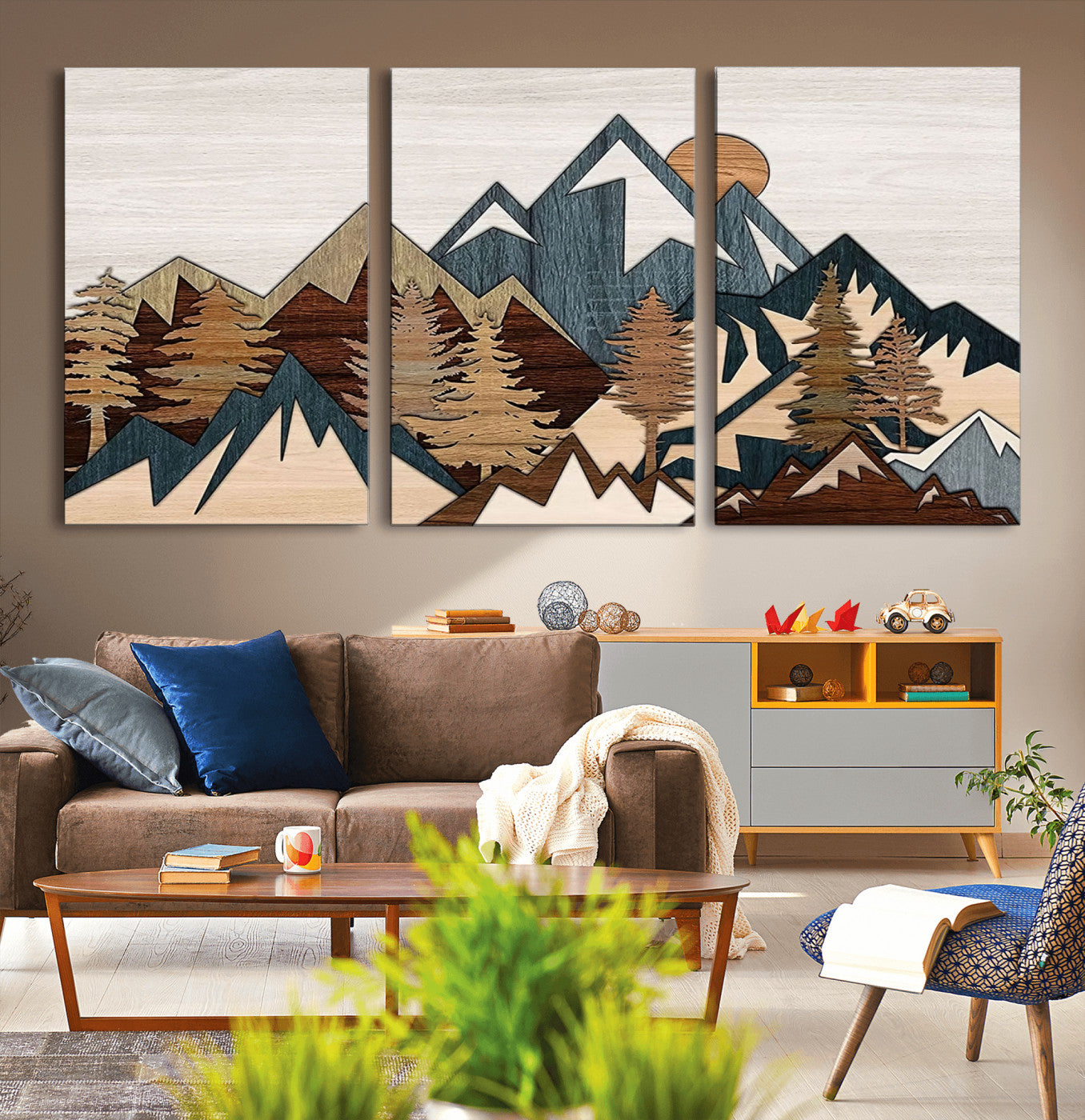 67950-MGV-CV-36X24-Modern Wood Wall Art Canvas Print, Framed Mountain Range Art Picture Print, Wood Mountain Range Perfect Rustic Decor Artwork