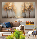 95004-MGV-CV-36X24-Autumn Forest Path Wall Art – Hand Painted Canvas Print with Golden Trees, Modern Nature Landscape Decor for Living Room, Bedroom