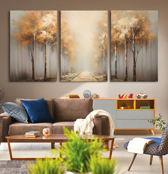 95004-MGV-CV-36X24-Autumn Forest Path Wall Art – Hand Painted Canvas Print with Golden Trees, Modern Nature Landscape Decor for Living Room, Bedroom