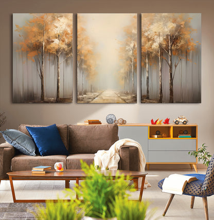 95004-MGV-CV-36X24-Autumn Forest Path Wall Art – Hand Painted Canvas Print with Golden Trees, Modern Nature Landscape Decor for Living Room, Bedroom