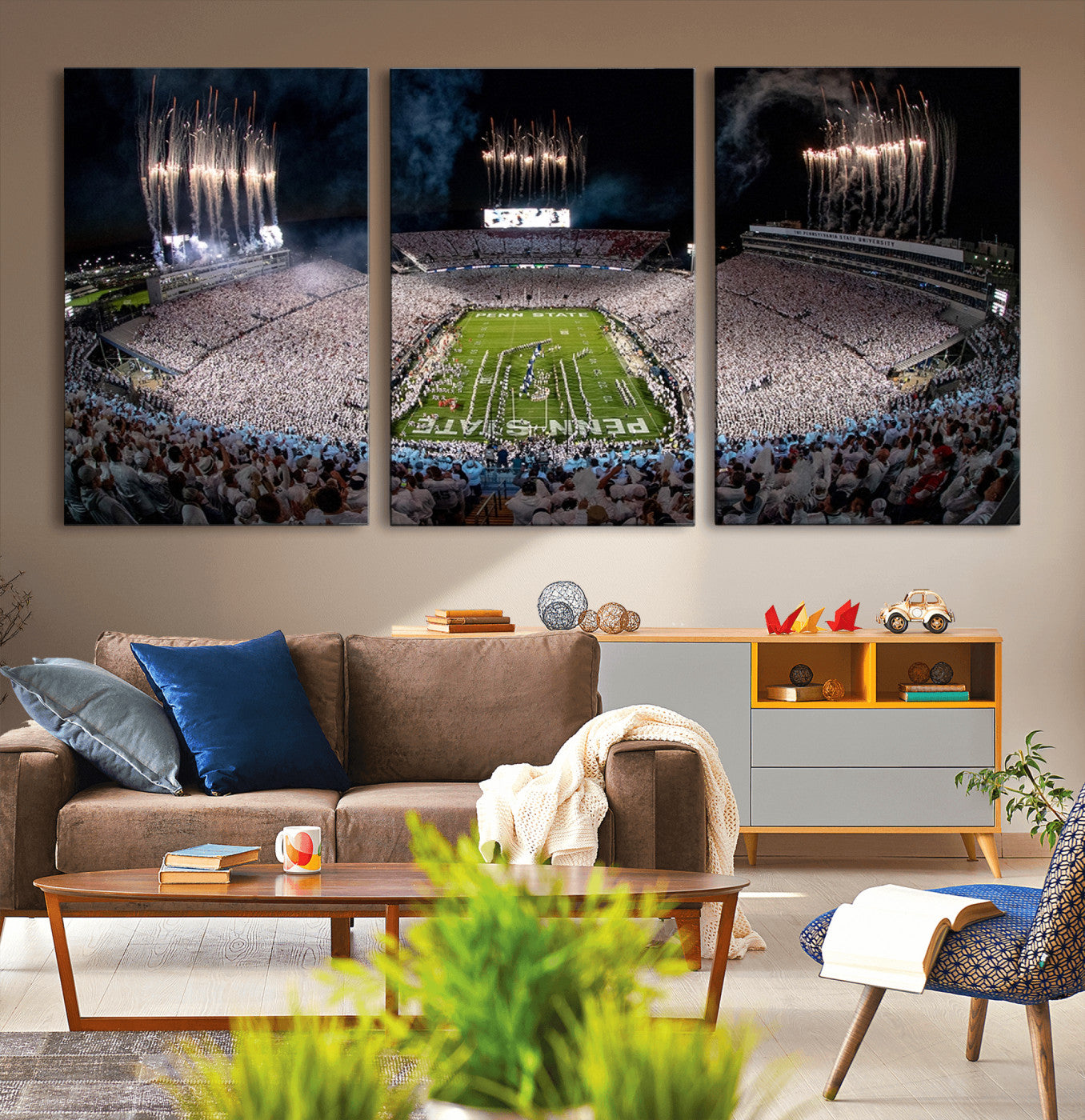 11391-MGV-CV-36X24-Penn State Stadium Wall Art – Panoramic White Out Football Game Canvas Print, College Sports Decor for Office, Man Cave, or Living