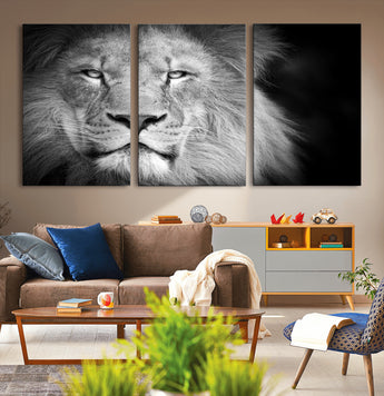 94453-MGV-CV-36X24-Lion Portrait Wall Art – Black and White King of the Jungle Canvas Print, Safari Wildlife Decor for Office, Bedroom, or Living